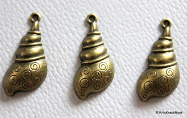 3 x Zinc Alloy Bronze Tone Sea Shell Charms Pendants 30mm x 15mm